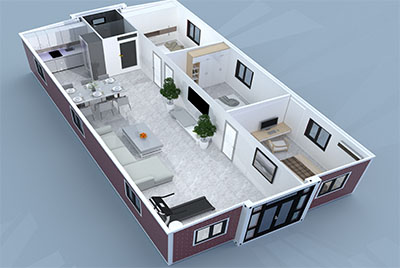 Distribución de la Casa Contenedor Expandible 40 Pies
